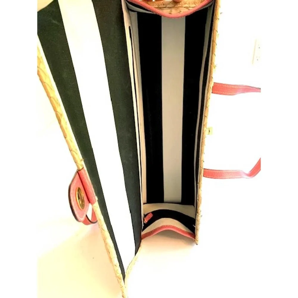 Kate Spade Wine / Picnic Basket shoulder bag Straw Wicker Rattan Pink trim - Picture 5 of 10